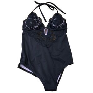 Adore Me Lacey Black Over Purple Underlayer, NWOT, Medium‎